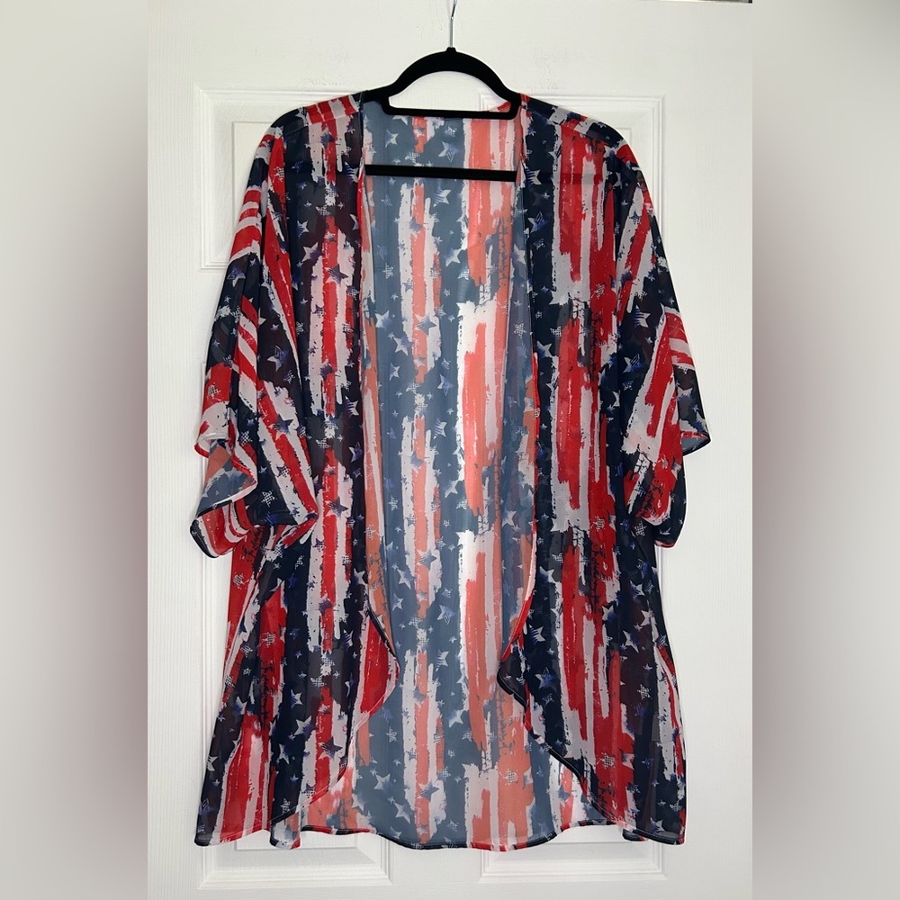 Chic Patriotic Open-Front Blouse